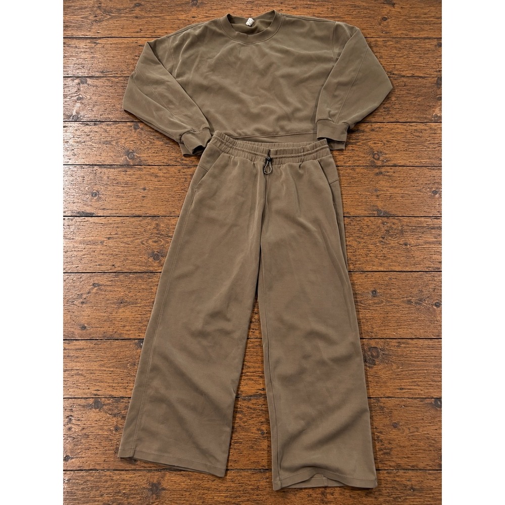 Ododos Modal Brown Two Piece Set Sweatshirt Wide Leg Pants M Fall Lounge Boho